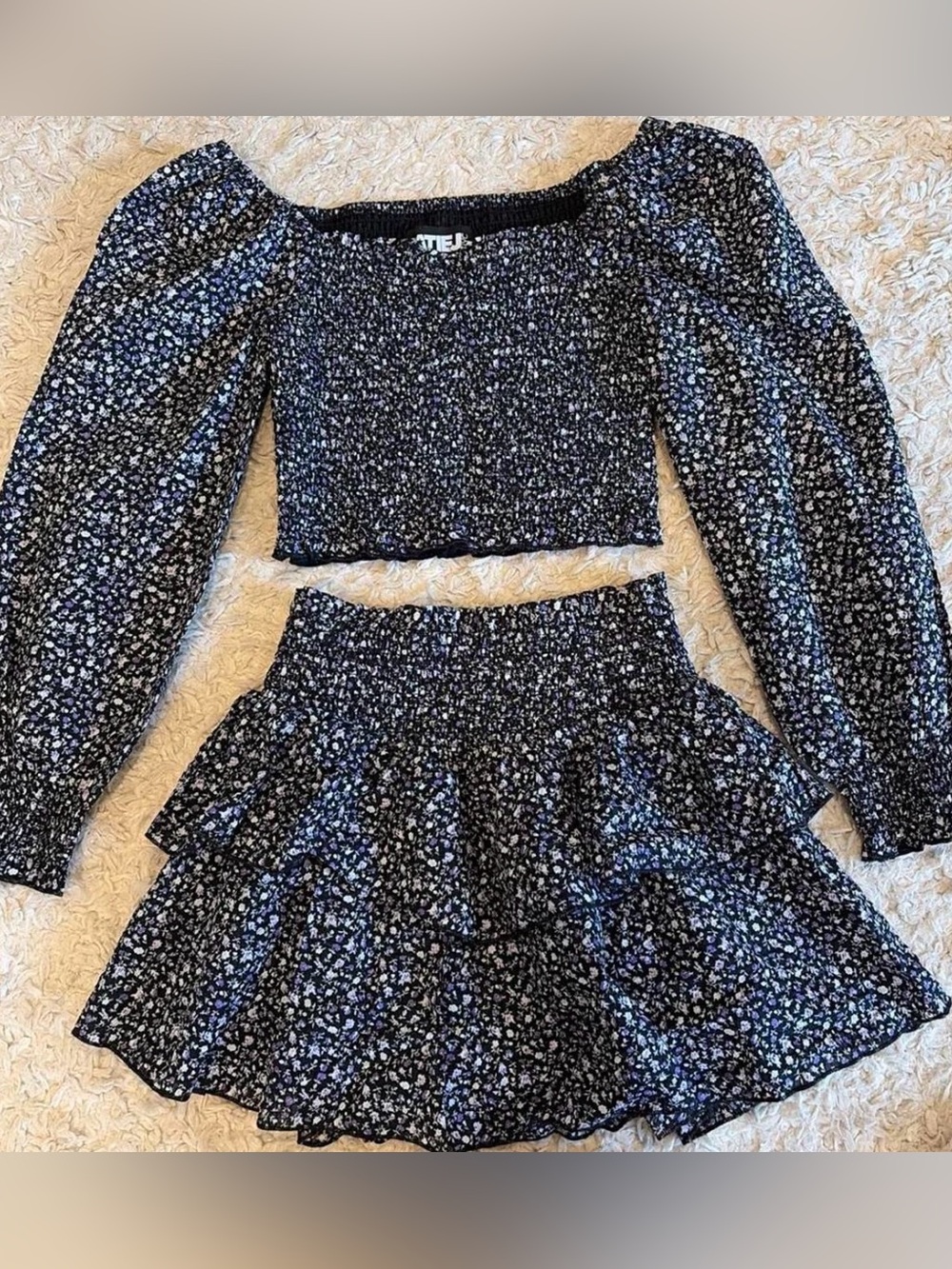 Katie J NYC Black Floral Smocked Set